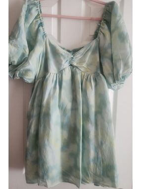 Tie-dye Blue Green Cloud Mini Dress